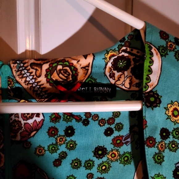 Hell Bunny Day of the dead 50s style dress, teal, sz Large, NWT, Vintage - Picture 7 of 10